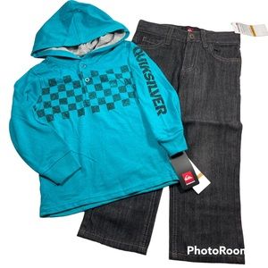 NWT Quiksilver aqua teal hoodie with black denim jeans size 3T